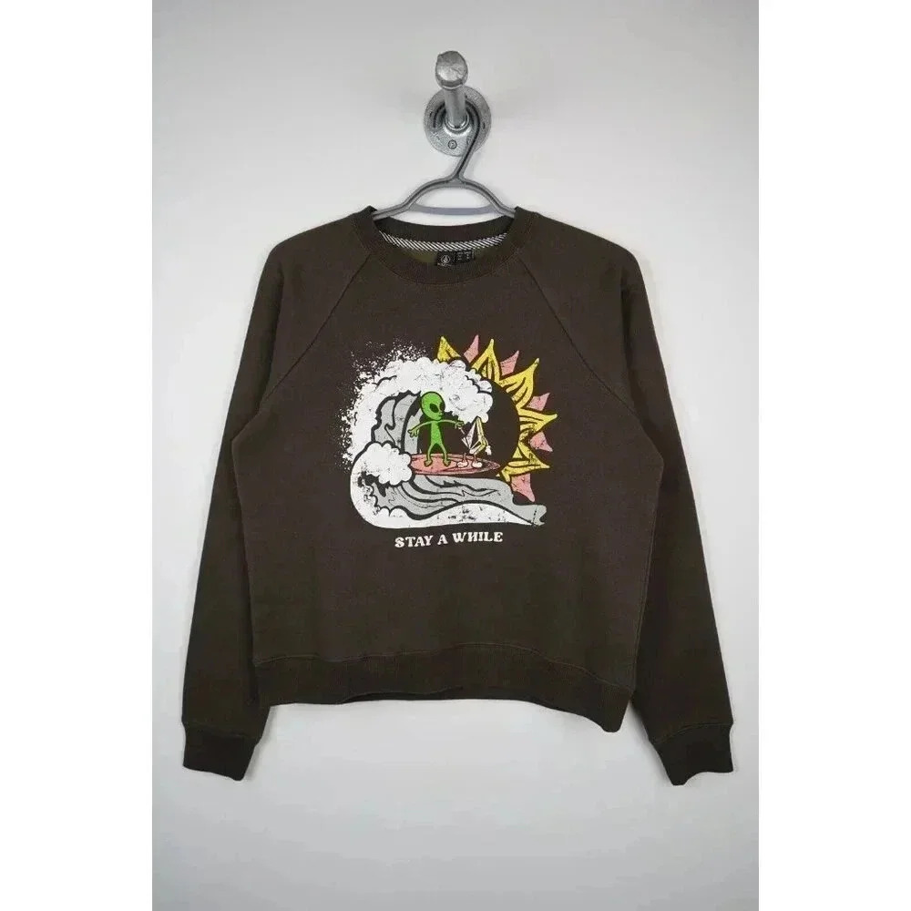 Volcom Sweatshirt Truly Stokin Crew Brown Women's XS #643